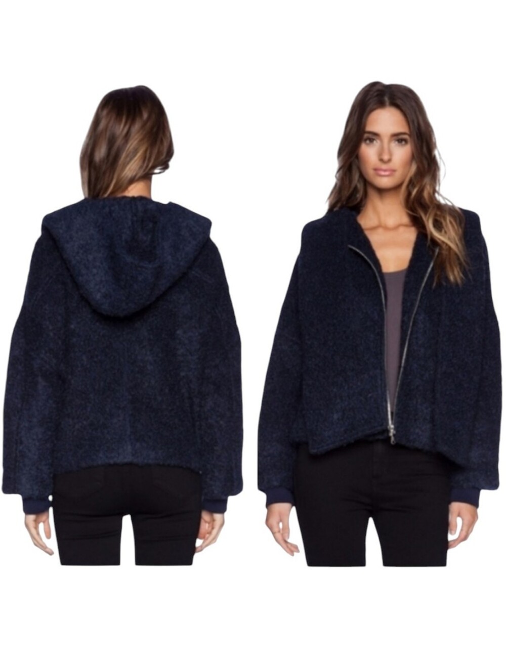 NWOT Marc by Marc Jacobs Wool Alpaca Teddy Coat Hooded Jacket Zip Up Blue XS/S